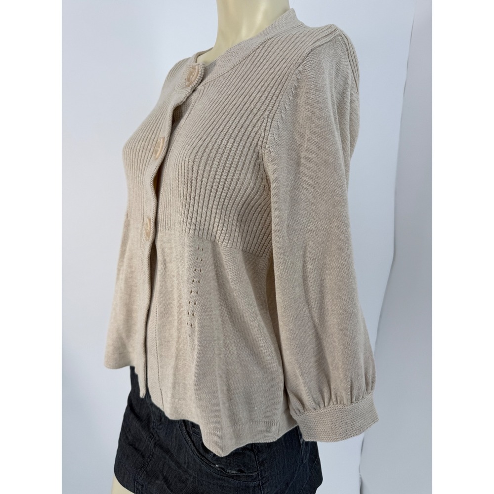 Y2K Studio Works Petite 100% Cotton Rib Knit Cardigan Sweater PM Neutral Boho